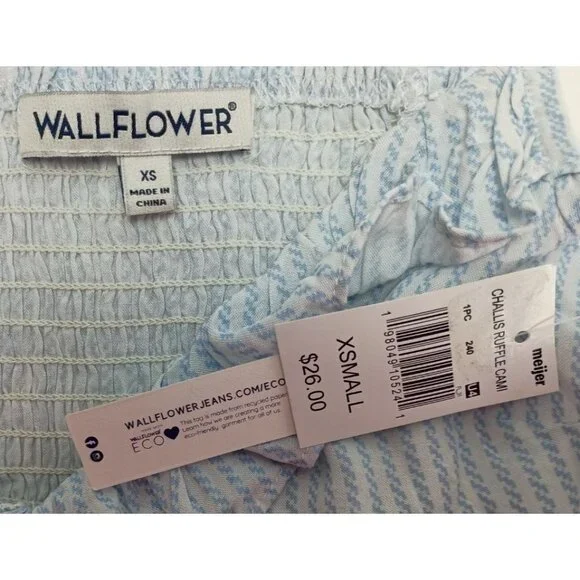 WallFlower Challis Ruffle Cami Tank Top Sleeveless Blouse Women's Sz. XS Blue/Wh - Picture 7 of 7